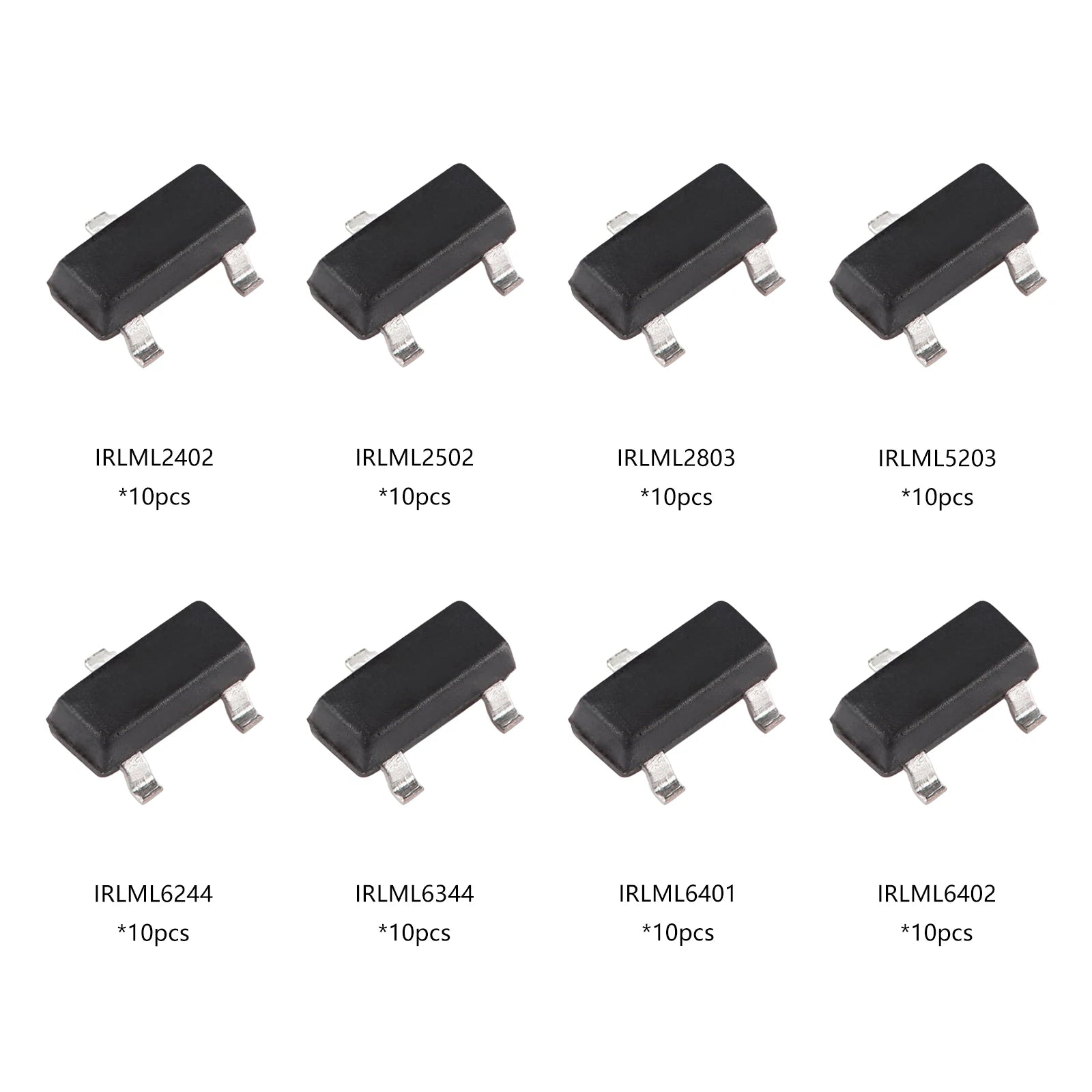 8 Values IRLML SMD MOSFET Kit 2402/2502/2803/5203/6244/6344/6401/6402 SOT-23 N P Channel Field Effect Transistor Total 80 Pcs