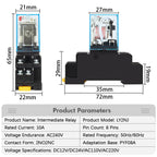EARU 1Pcs LY2NJ HH62P Small Electromagnetic Relay 10A 8PIN Coil Power Relay DC12V DC24V AC110V AC220V With Socket Base DIN Rail