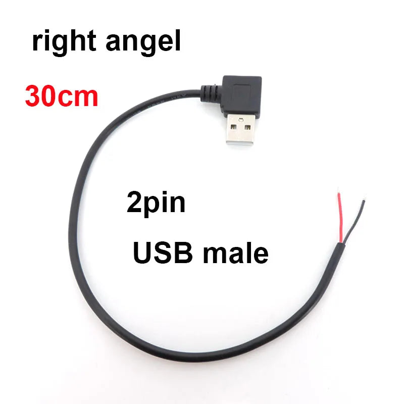 DIY Repair Welding Cable 2 Wire 4 Wires Micro USB 2.0 A Elbow Head Male Jack 4pin/2pin Type-C Male Extension Cable Line