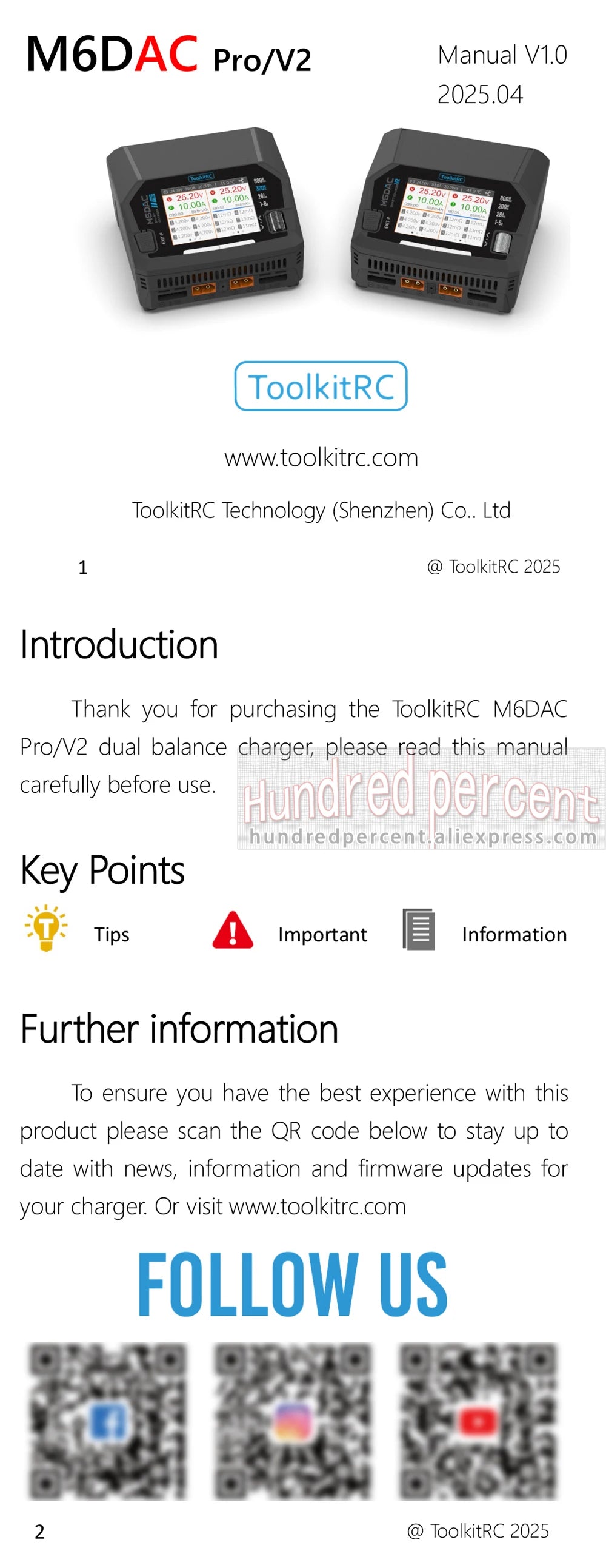 ToolkitRC M6DAC PRO V2 Intelligent Charger Dual Channel AC 200W DC 800W 16A Lithium Battery 1S 2S 3S 4S 5S 6S LiHV Lipo PD65W