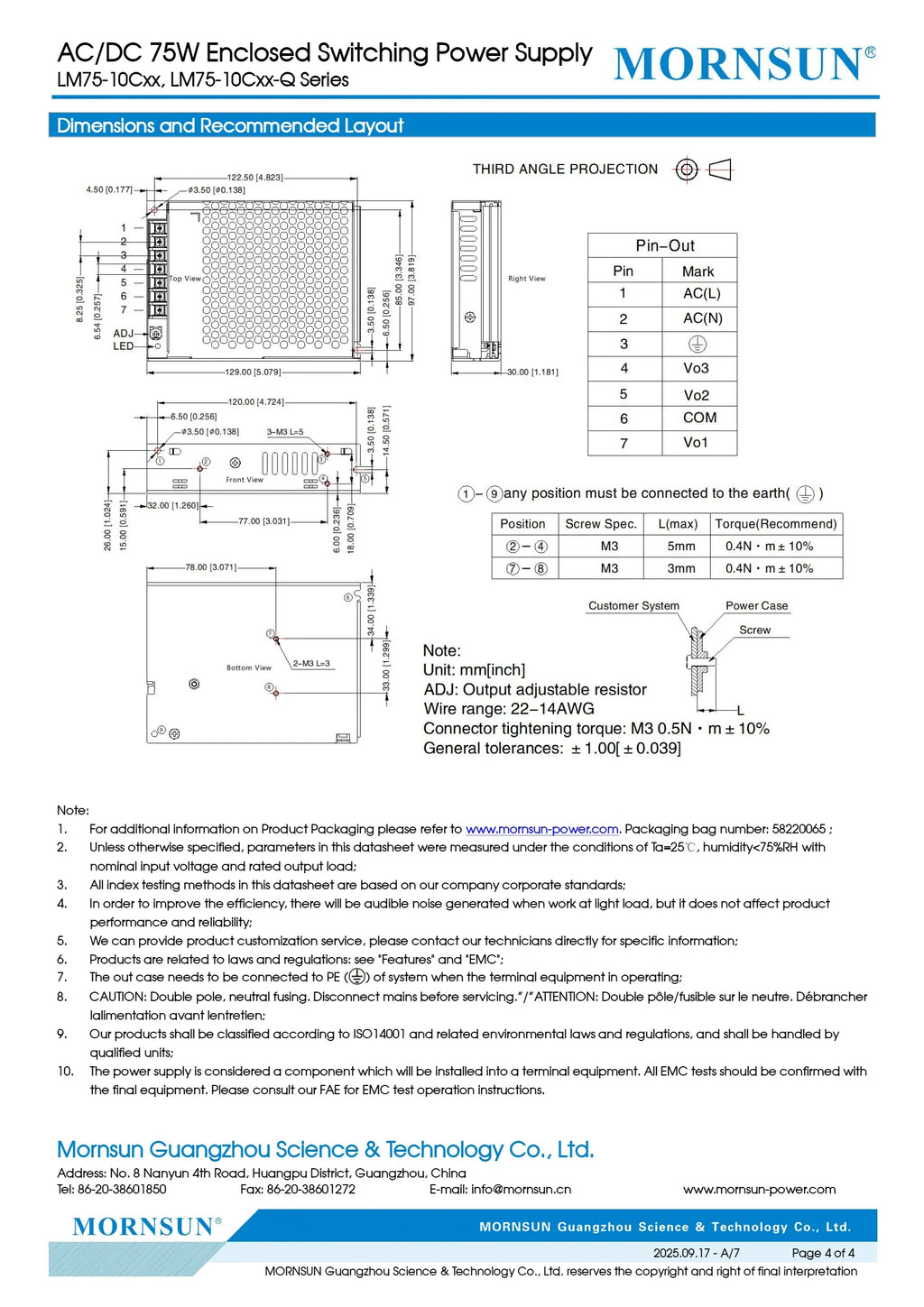 LM75-10C051212-28 LM75-10C051515-23 LM75-10C052412-15 75W AC-DC Enclosed Switching Power Supply