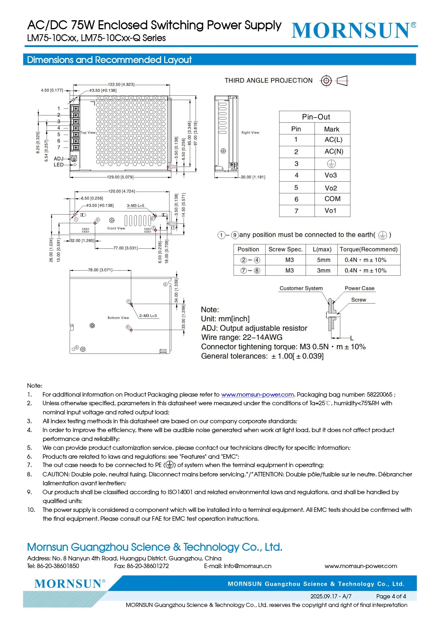 LM75-10C051212-28 LM75-10C051515-23 LM75-10C052412-15 75W AC-DC Enclosed Switching Power Supply