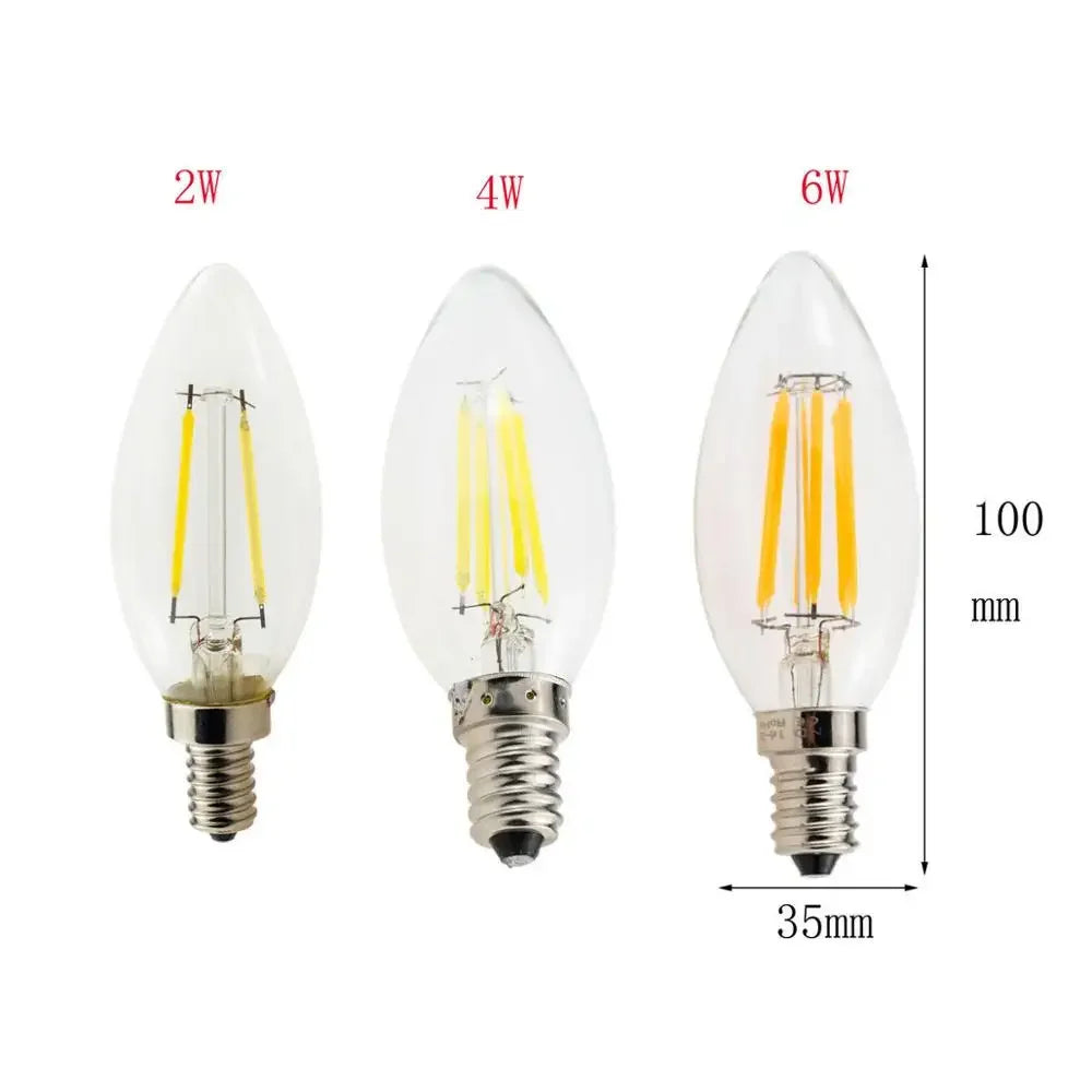 E14 LED Filament C35 Lamp C35L Dimmable Glass Candle Bulb 220V 4W 8W 12W Replace 20W 40W 60W Halogen Light Chandeliers