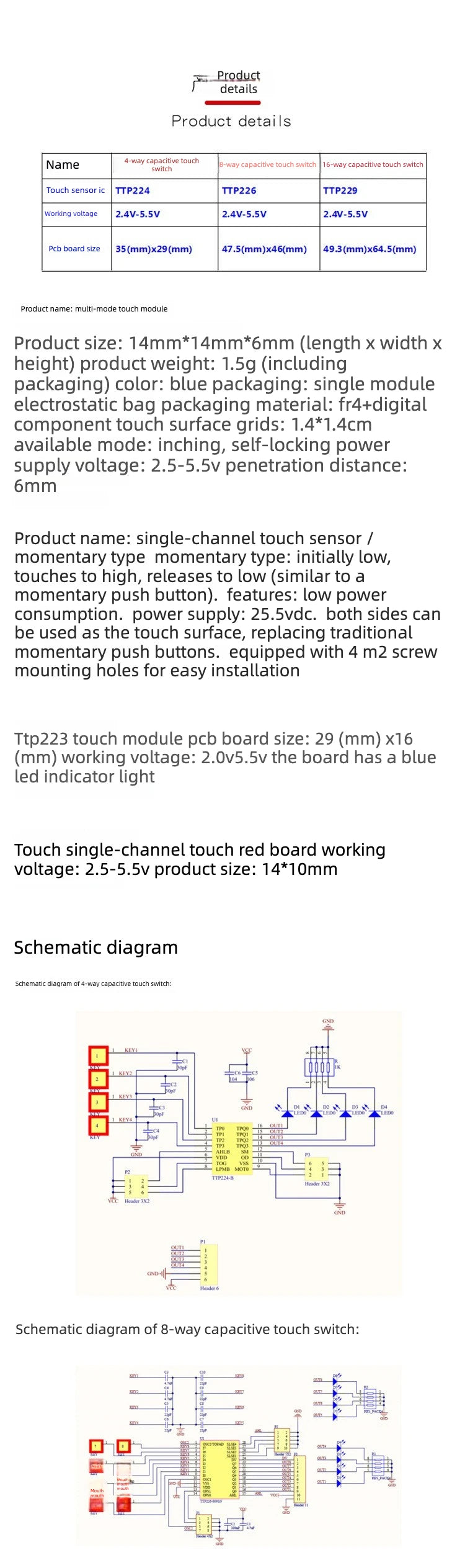 15pcs TTP223 Touch Sensor Module 1 Channel Capacitive Touch Switch for Arduino Light Control DIY Project