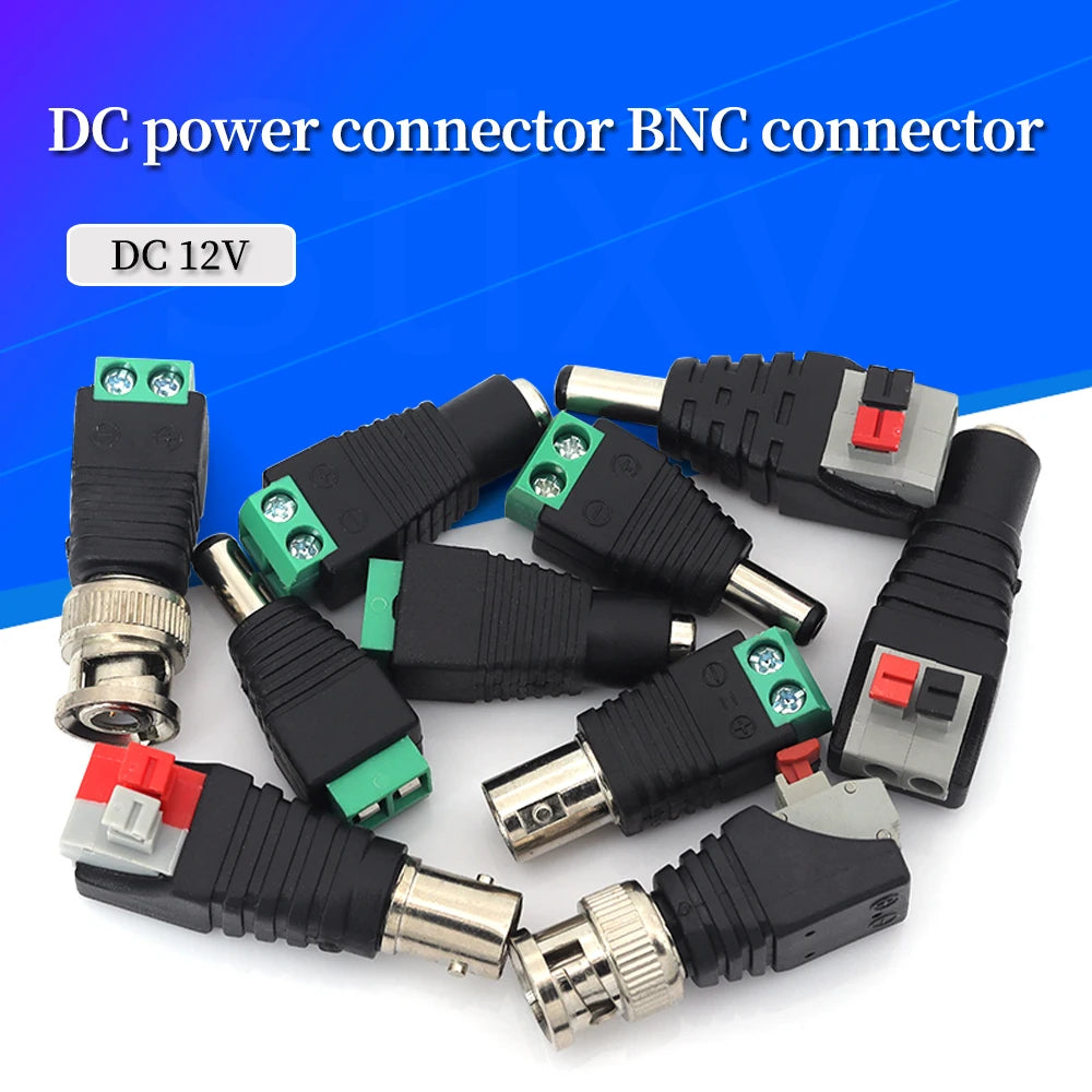 2PCS DC 12V Male Female BNC Connectors 5.5*2.1mm/2.5mm Welding-Free Power DC Plug Adapter Jack Sockets For LED Strip CCTV Camera