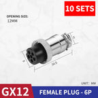 10Pcs GX12 Aviation Circular Connector 2Pin 3pin 4pin 5pin 6pin 7pin M12 Male Plug& Female Socket 12mm DF12