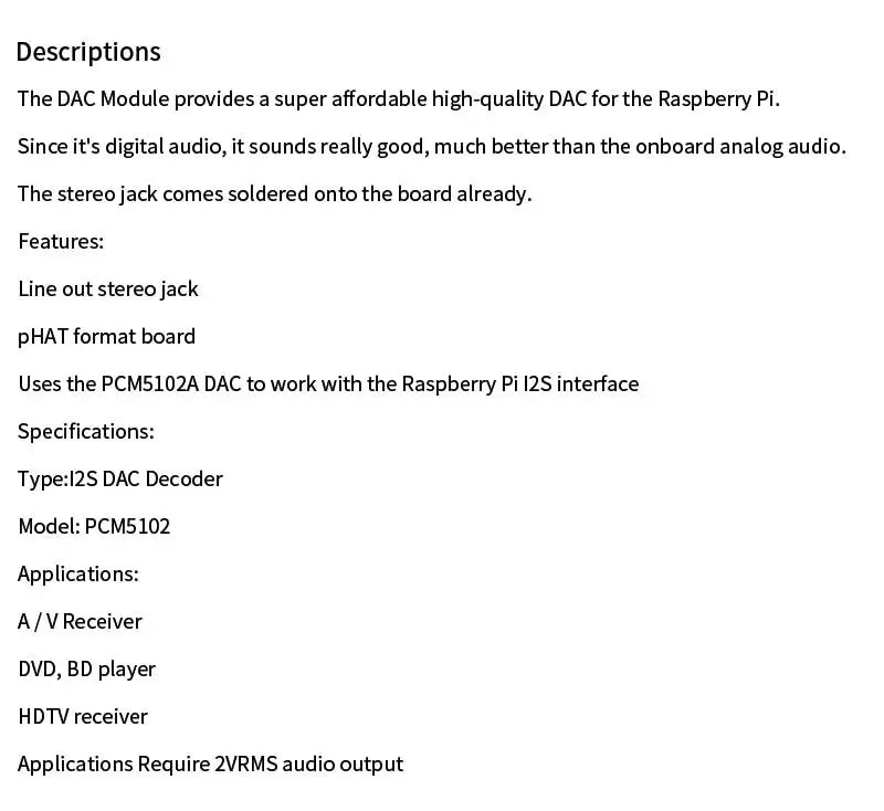 1-20PCS Interface I2S PCM5102A DAC Decoder GY-PCM5102 I2S Player Module For Raspberry Pi pHAT Format Board Digital Audio Board