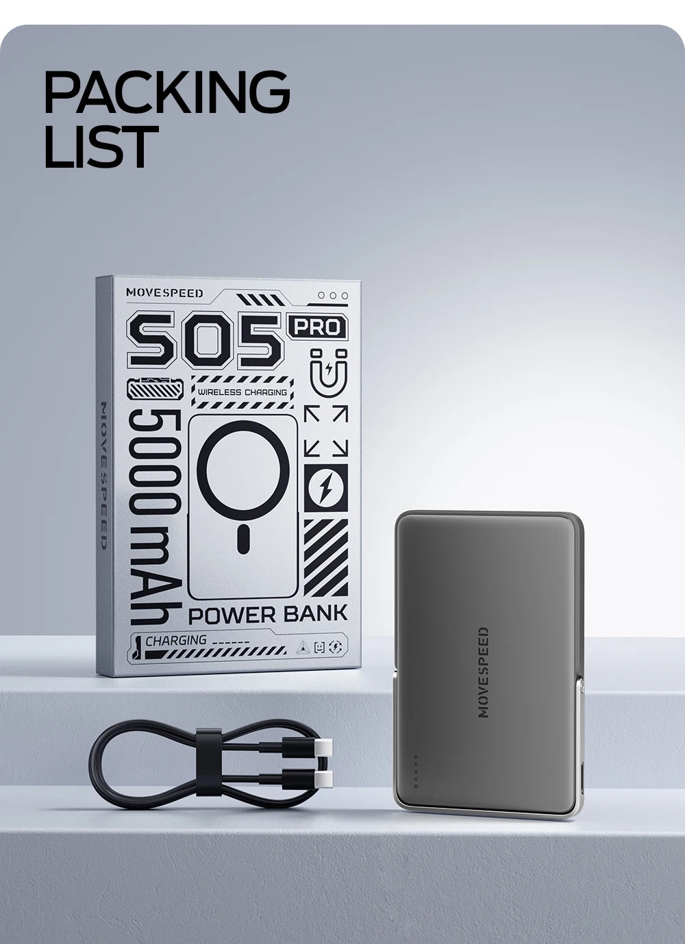 MOVESPEED S05Pro Magnetic Power Bank 5000mAh Wireless External Battery with Stand for MagSafe Powerbank for iPhone 16 15 Samsung