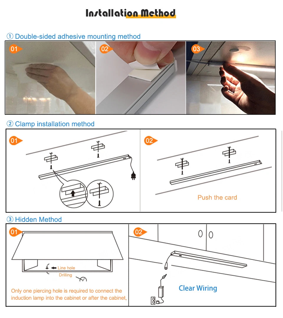 LED Light Under Cabinet Lights For Kitchen Hand Sweep Switch PIR Motion Sensor Closet Wardrobe Lamp 30/40/50cm Led Night Light
