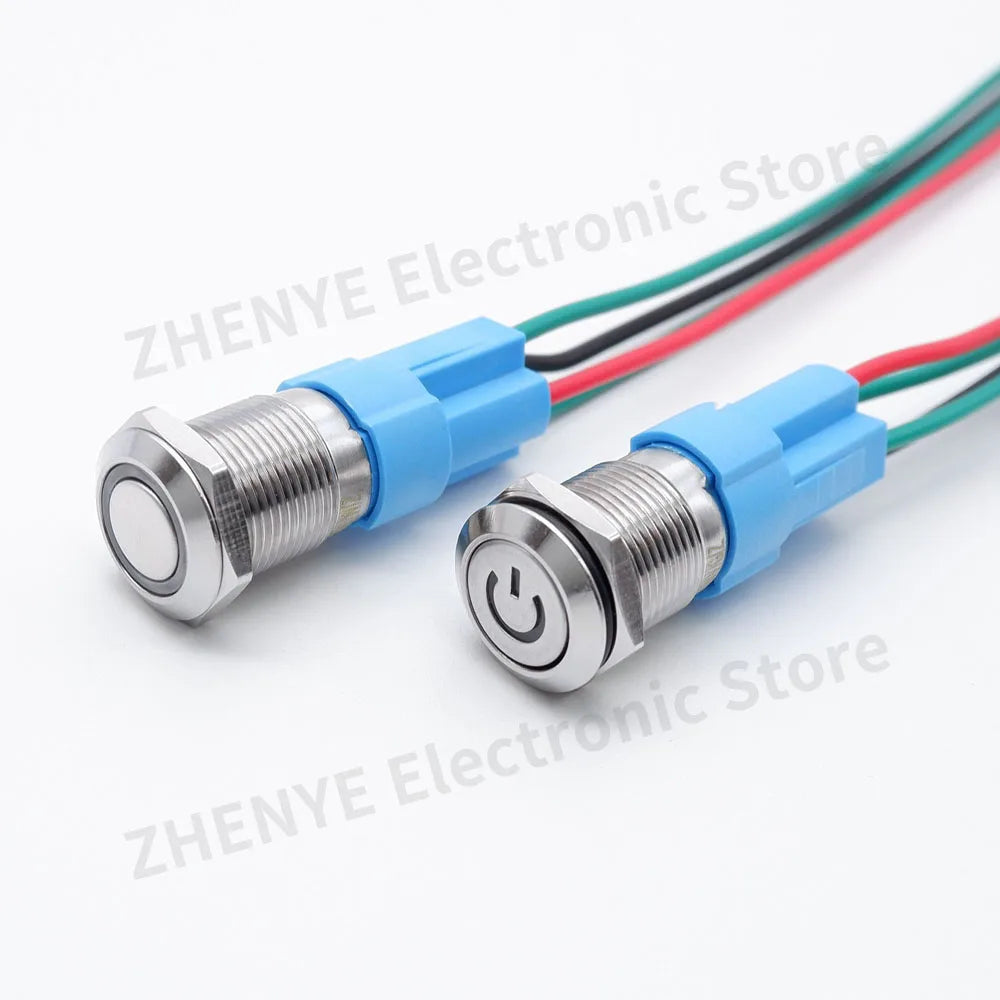 12mm 16mm 19mm 22mm Metal Switch Button Push With Wire Waterproof On Off Momentary/Latching Led Light Start Stop 5V 12V 24V 220V