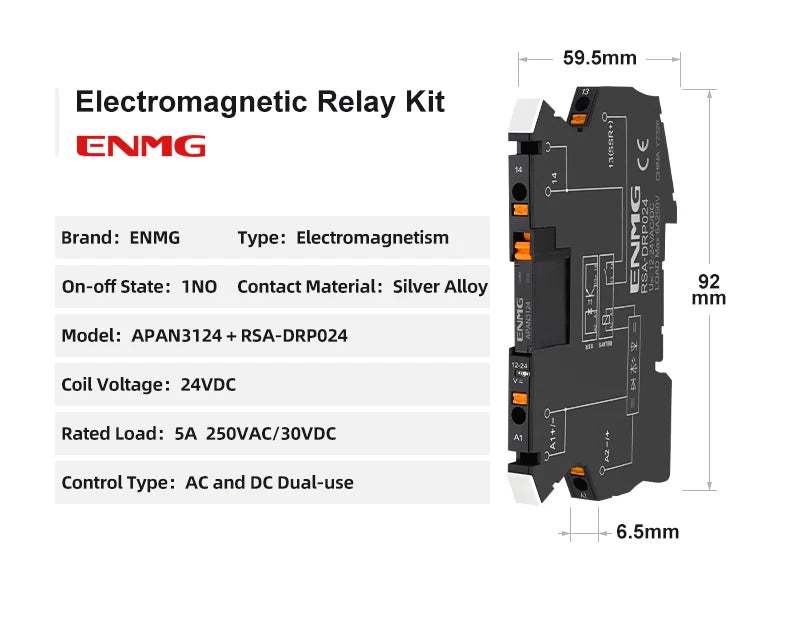 ENMG Ultra-Slim Intermediate Relay APAN3124, DC-to-DC 24VDC  1NO (Normally Open) Kit Solid State Electromagnetic Relay