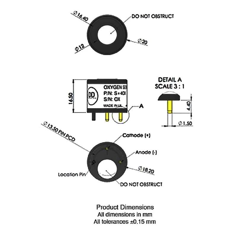 DDS Oxygen Gas Sensor S+4OX Oxygen Cell S 4OX