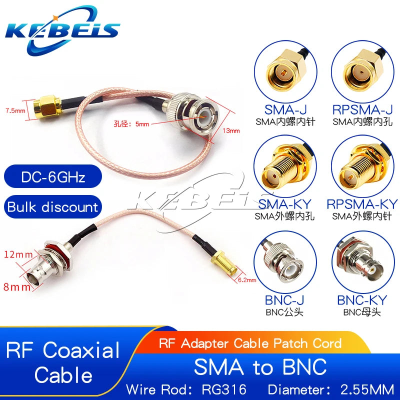 RG316 Cable SMA to BNC Male Plug & Female Jack Nut Bulkhead BNC To SMA Male Female Connector Extension WIRE RF Coaxial Jumper