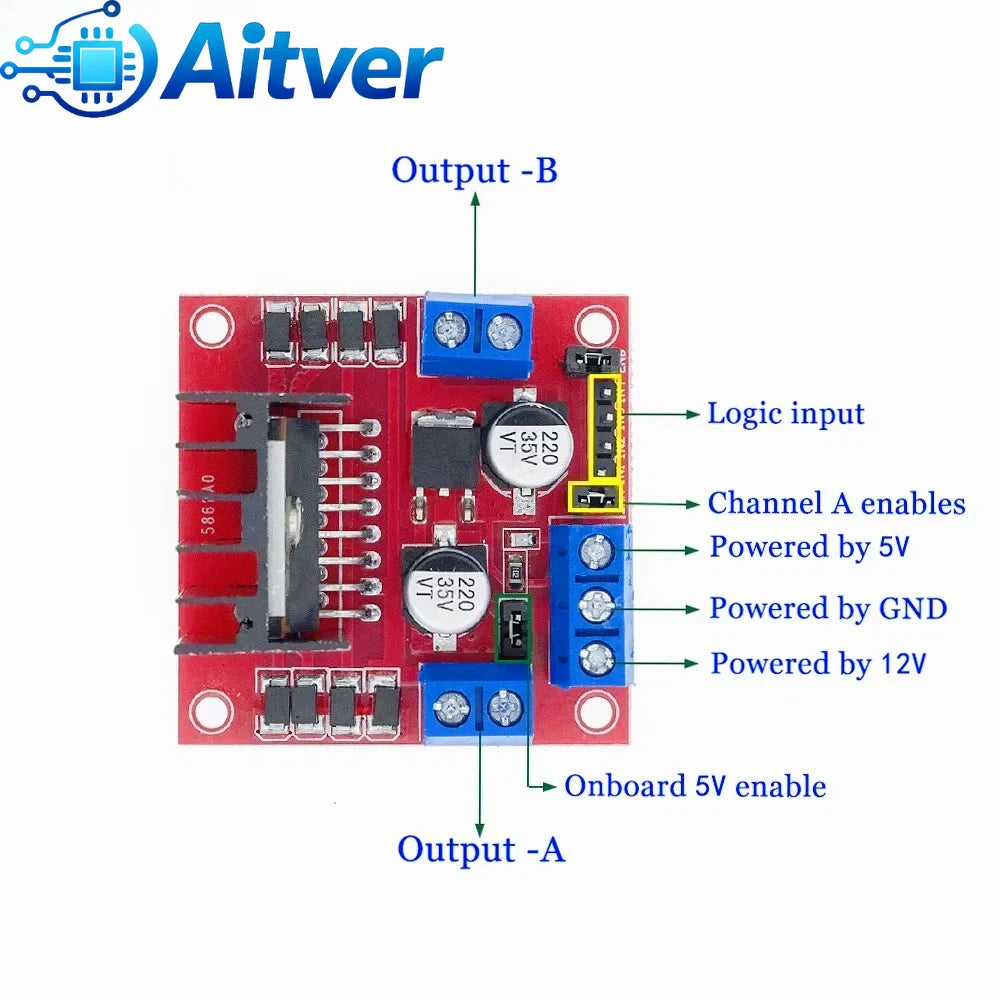 L298N Dual H‑Bridge Motor Driver Module DC/Stepper Motor Controller Board for Arduino,ESP32,Robot Car,DIY Electronics