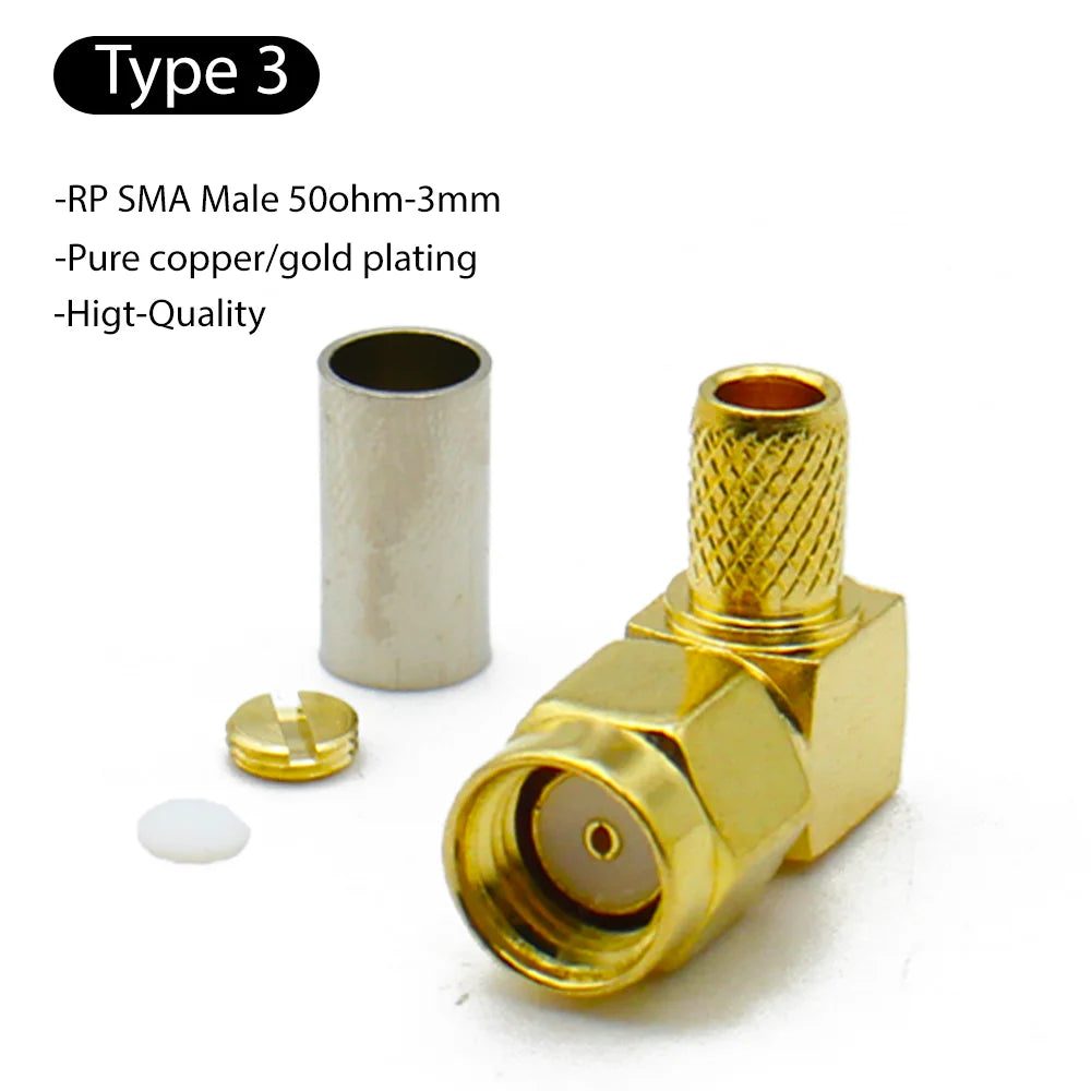 SMA Male Plug SMA Female Jack Connector RP SMA Female Crimp 90 Degree Right Angle RF Coax Coaxial  Adapter Cable Wire Terminal