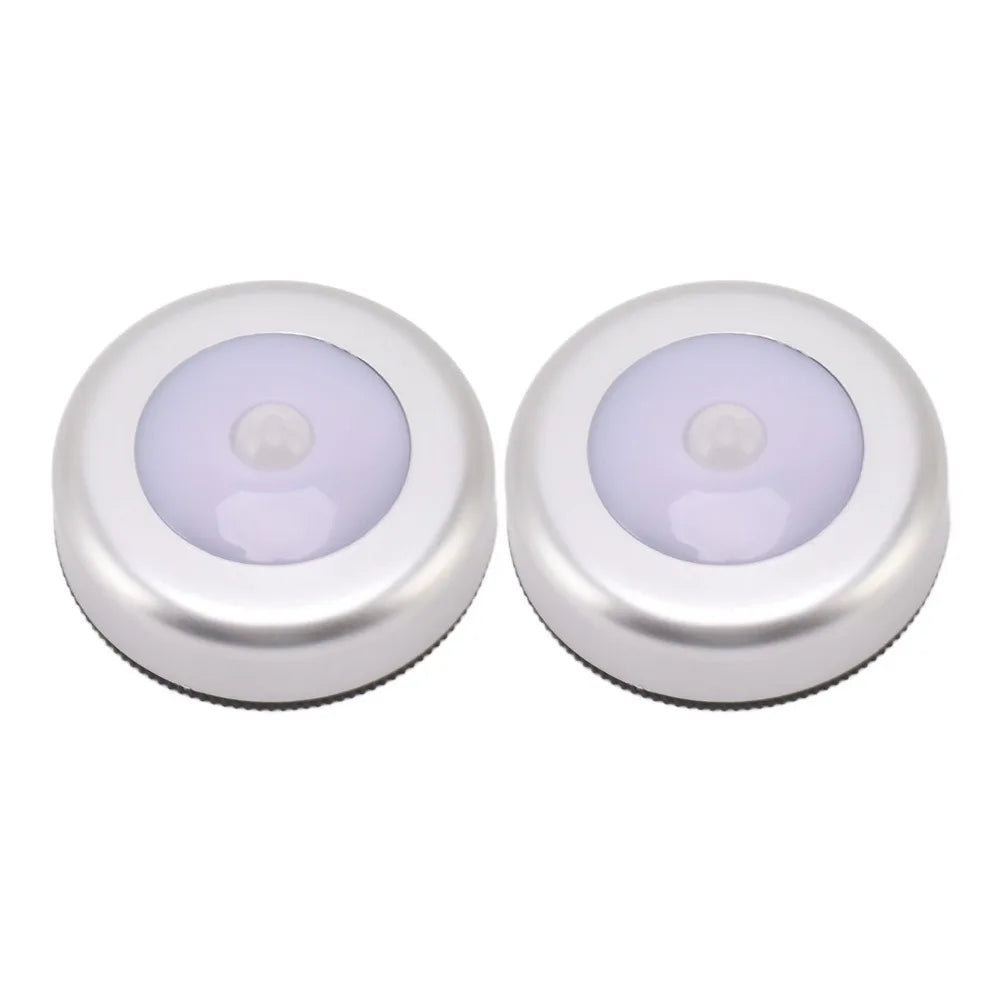 2 Pack Energy Saving Motion Sensor Night Light Battery Powered Small LED Induction Lamp White Light Round Sensing Lamp Drawer