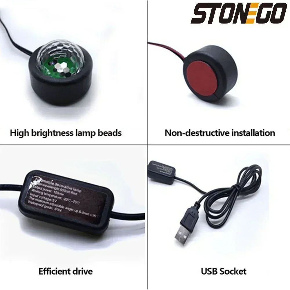 USB Car LED Voice Activated Seven Colors Starry Sky Projection Ambient Light Interior Decorative Lighting