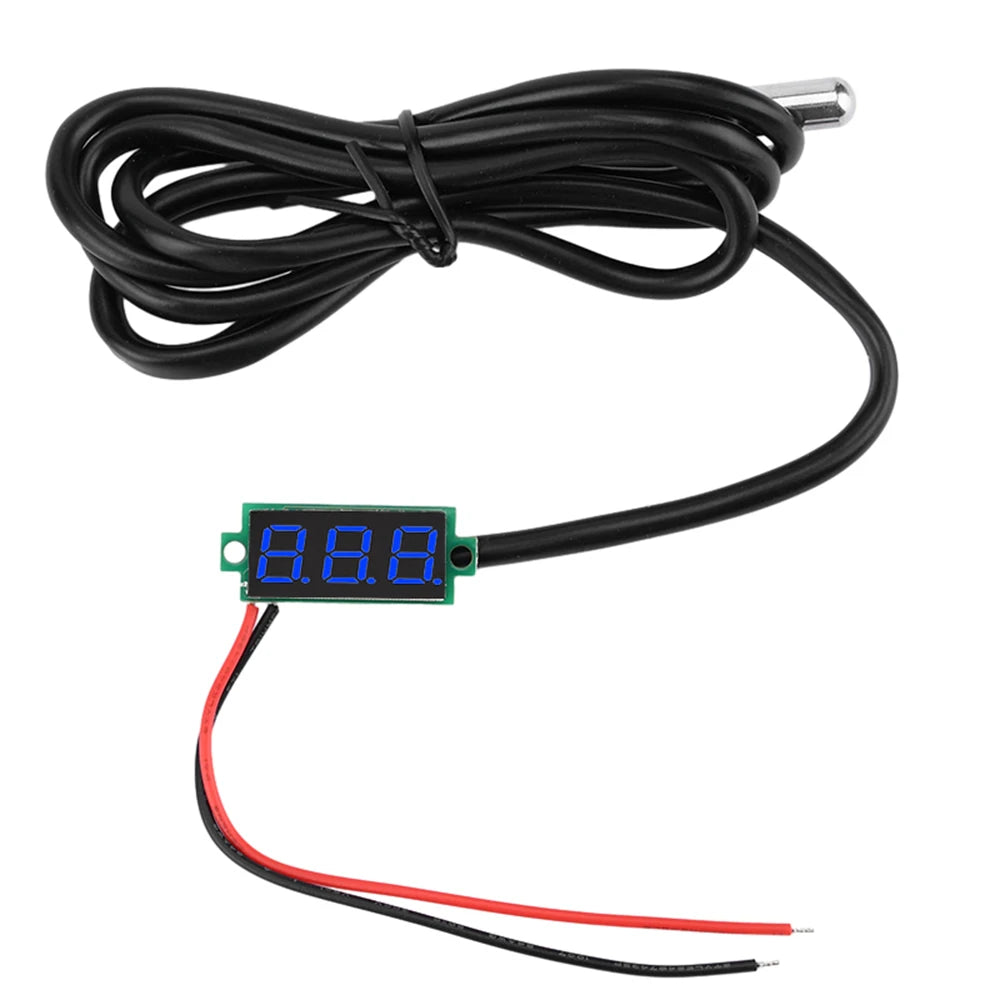 DC4-28V 0.28-inch Mini Two-Line Digital Thermometer Tester LED Display DS18B20 Waterproof Metal Probe -50 ℃~125 ℃