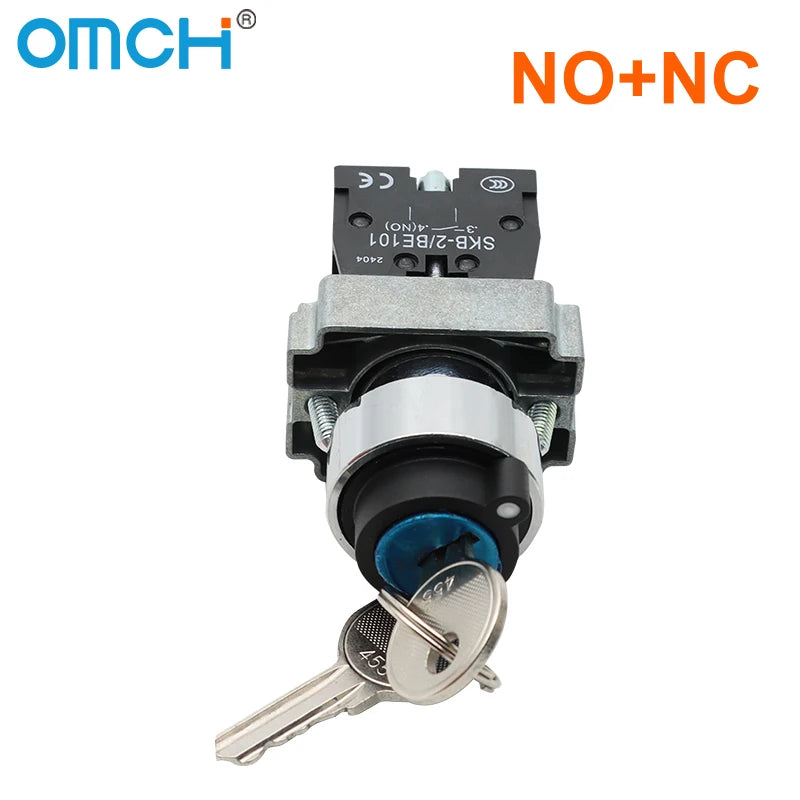 OMCH Button Switch Self Reset SKB2 Small Mushroom Head Emergency Stop 22mm Knob Key Start Inching Power On