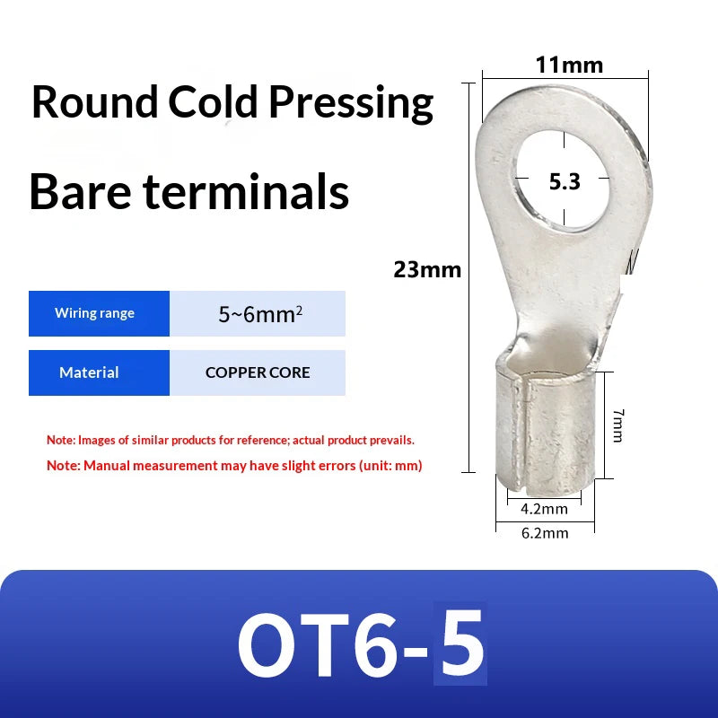 Circular Terminal Block OT1/1.5/2.5/4/6-4/5/6/8mm Cable Lug Spade Bare Copper Wire Connector Wires Non Insulated Crimp Terminal