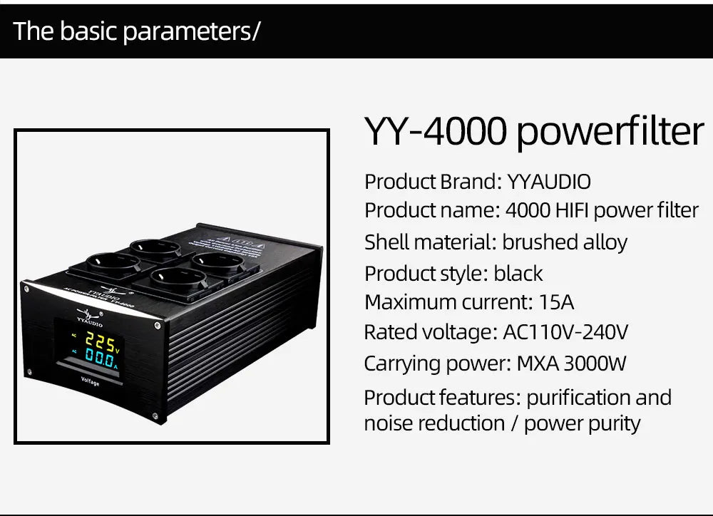 YYAUDIO HiFi Audio Noise AC Power Filter Power Conditioner Power Purifier Surge Protection with EU Outlets Power Strip