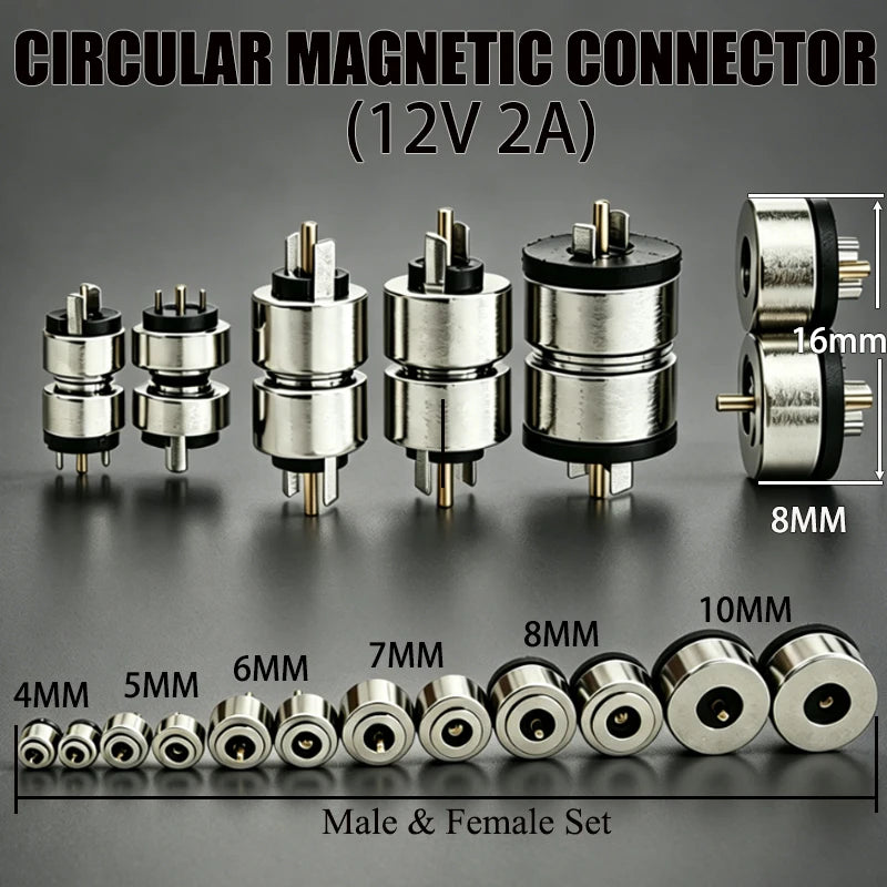 4/5/6/7/8/10mm Circular Magnetic 2Pin Male And Female Pogo Pin Connector 12V 2A Gold-plated For DIY Charging Of Smart Watches