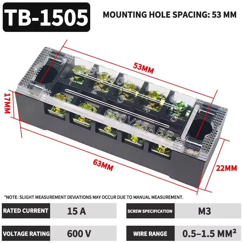 TB1503 TB2503 TB4512 Screw Terminal Block Barrier Strip 15A 25A 45A Wire Connector with Flame Retardant PC Cover for DIN Rail