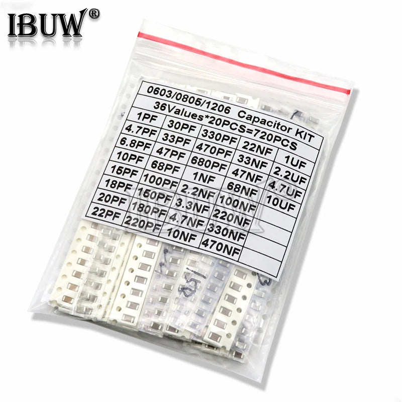 1pack 16/36/50Values 320PCS 720PCS 2500PCS 0603 0805 1206 SMD Capacitor Kit igmopnrq Assorted Kit ibuw 1PF ~ 1UF