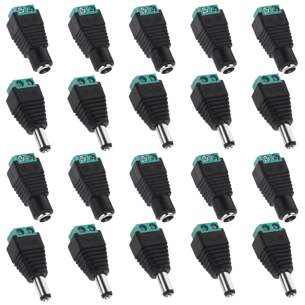 12V Male and Female Barrel Connectors 10 Pairs DC Power Jack Plug Adapter 2.1 X 5.5mm Male Female Wire Power Connectors