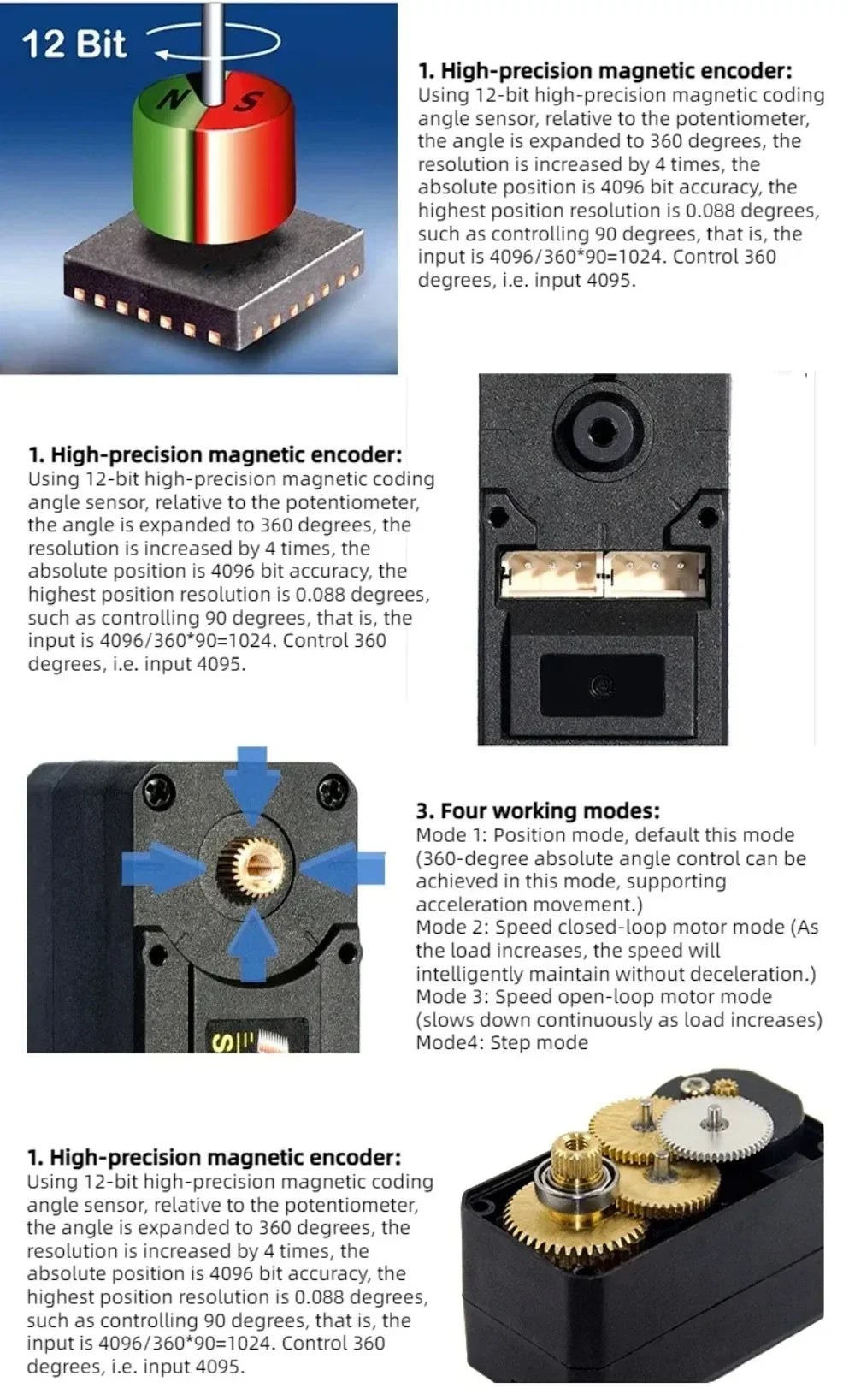 Feetech 30kg.cm Magnetic Encoding Servo RC 360 Degrees Continuous Rotation STS3215 High Precision Feedback TTL Servo Motor