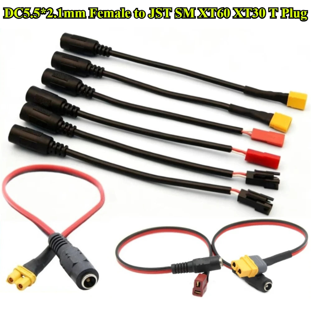 3/5Pcs JST SM XT60 XT30 T Plug Male/Feamle to DC5.5*2.1mm Female Connector Battery Charging Adapter Cable for DC Power Charger