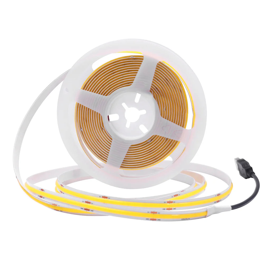 New 5V USB COB Strip Light 320Leds/m Warm Natural White Cabinet Lamp Night Lighting Flexible LED Ribbon Stripe DC5V TV Backlight