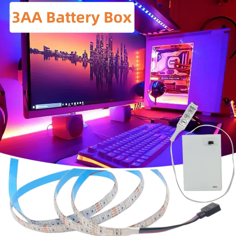 3AA Battery Powered LED Strip Lights 5050 RGB 1M 2M 3M 4M 5M Adhesive Tape Ribbon Lights Bluetooth TV Backlight Background Light