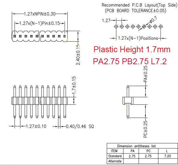 10pcs 1.0mm 1.27mm 2.0mm 2.54mm Pin Header Double Row Male 1/2~40P Breakaway PCB Board Connector Strip Pinheader 1*2/2P 4P 6-40p