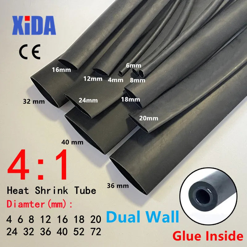 1Meter 4:1 Heat Shrink Tube With Glue Thermoretractile Heat Shrinkable Tubing Dual Wall Heat Shrink Tubing 6 8 12 16 24 40 52 72