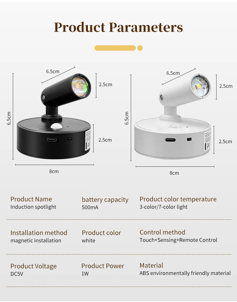 Motion Sensor LED Night Light Rechargeable Cordless Wall Lamp with Remote Control Touch Dimmable Magnetic Spotlight for Hallway