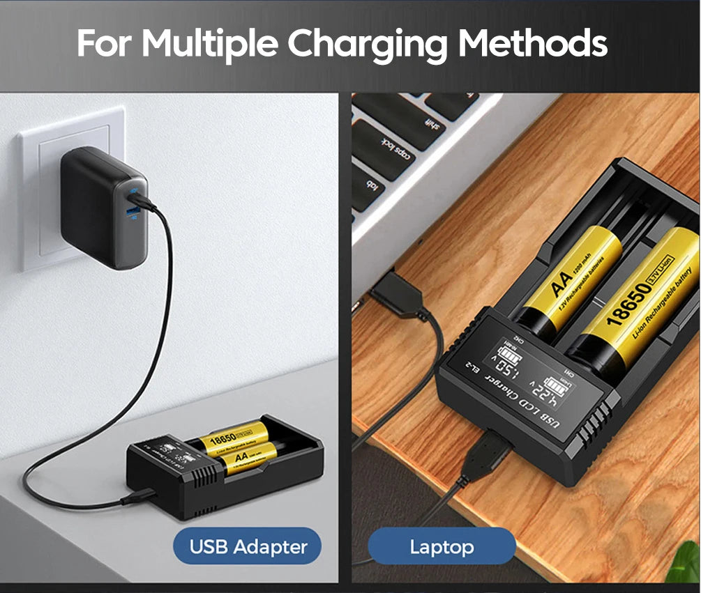 USB LCD Battery Smart Charger 1/2/4 Slots Dual For 18650 3.7V Rechargeable Lithium Battery For 1.2V NI-MH AA / AAA Battery