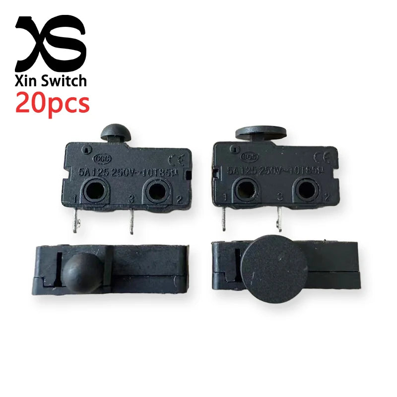 20PCS Micro Motion Mouse Switch Small Mushroom 5mm Handle Large Round 8.5mm Handle Normally Open Black 2Pin 20*11 Self Resetting
