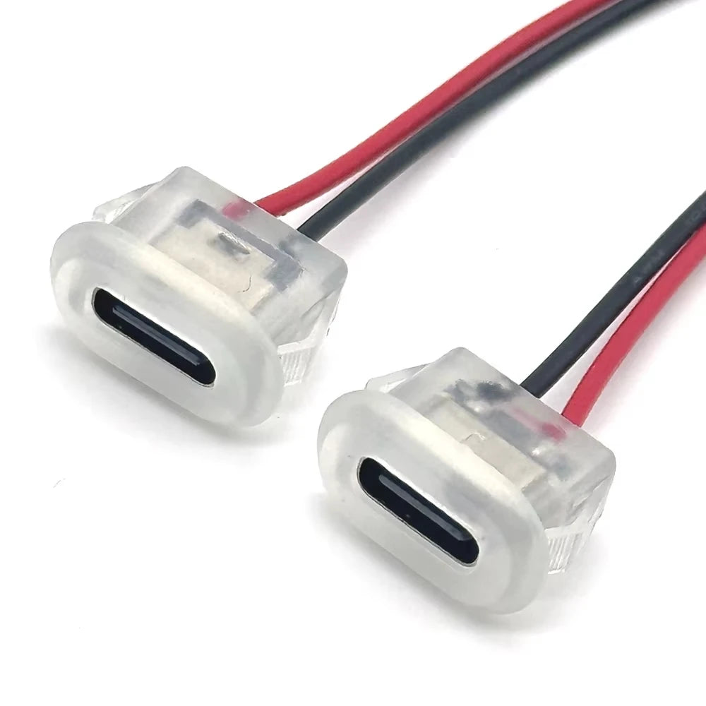 Type C Female Connector Waterproof USB C Female Jack Socket 2 Pin 3A Charging Port Power Cable Extension Direct Crimp Mount