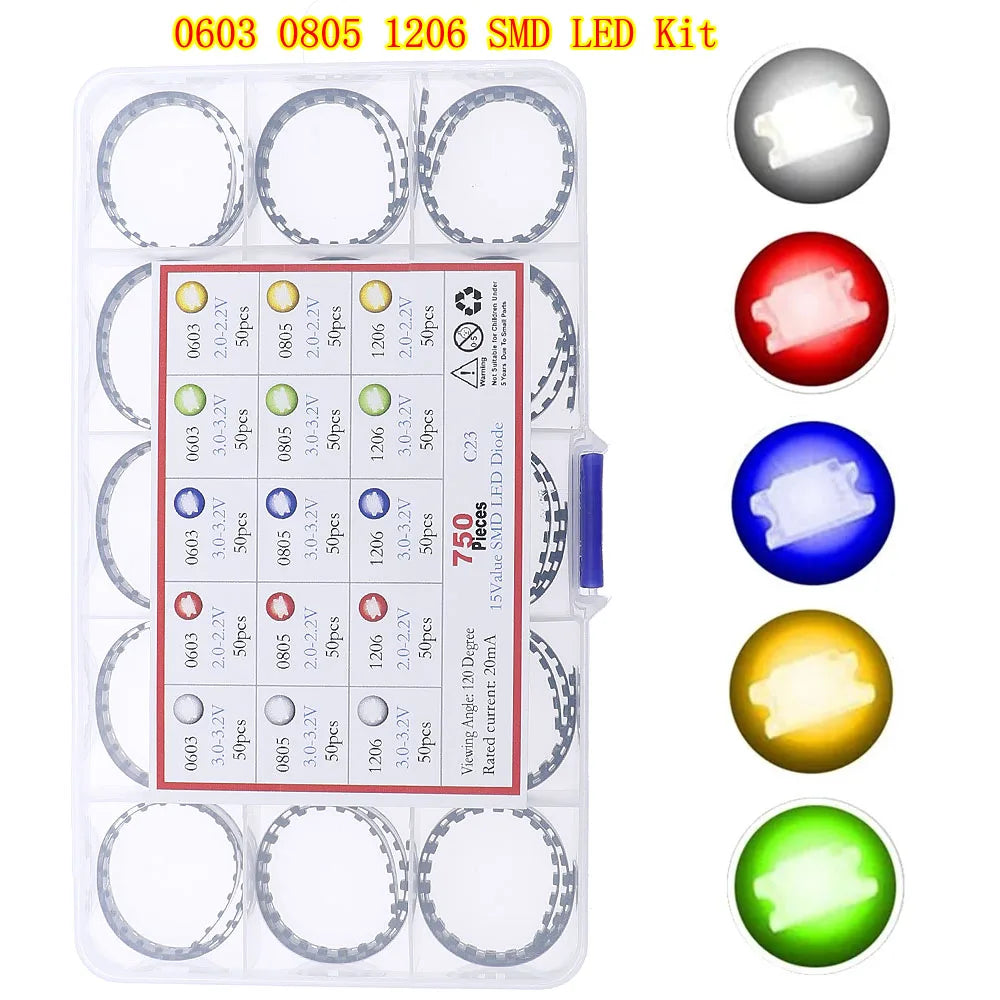 0402 0603 0805 1206 1210 5730 5050 SMD LED Mixed Kit Warm Cool White Red Green Blue Yellow Orange UV Pink Fast flashing