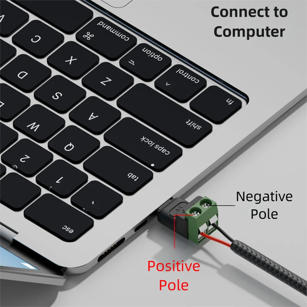 Solderless Plug USB C to 2Pin Terminal Adapter Screw Micro Type-C Male to 2 Pin Crimp Terminal Block 5V Charging Conversion