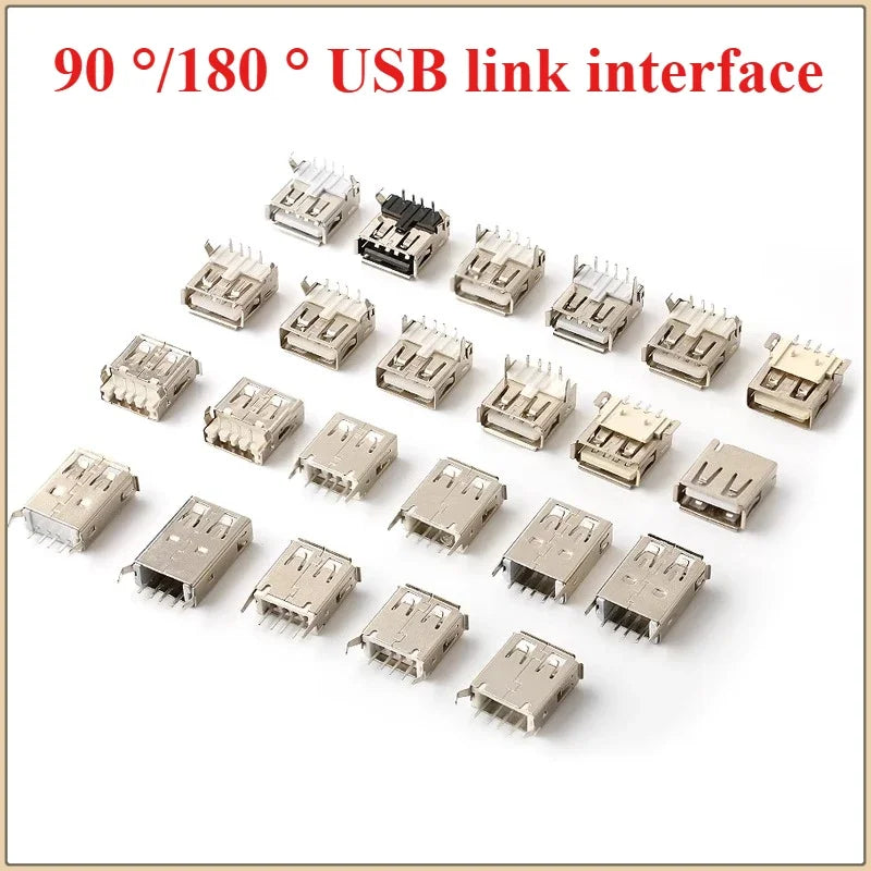 10Pcs USB 2.0 4Pin A Type Female Socket Connector G54 2 Feet 90/180 Degree Data Transmission Charging USB Connector