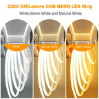 Wifi Bluetooth COB LED Neon Strip Light Wall Touch 23key Remote Control 220V Dimmer Power Kit 5m 10m 20m 0.5m 240LED/m Flex Lamp