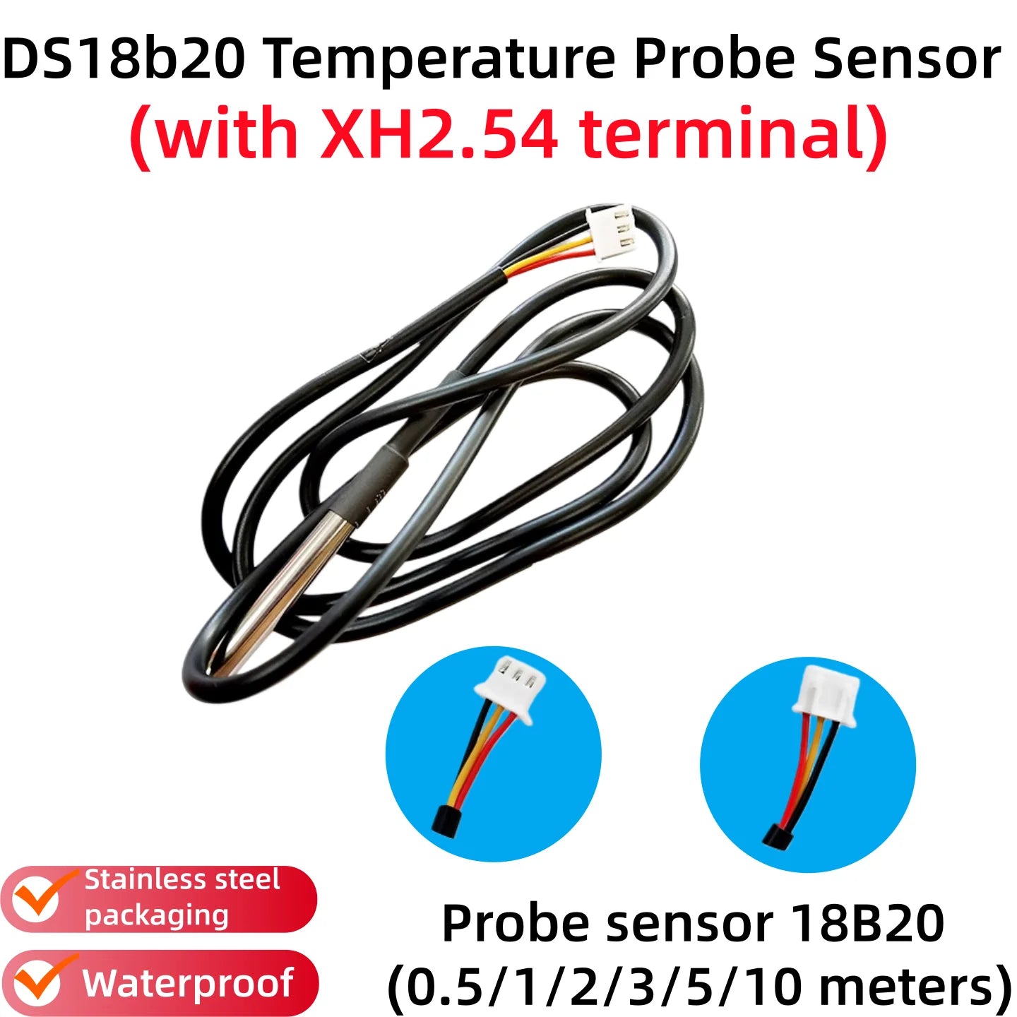 8-1pcs，1PCS DS18B20 Waterproof Thread Temperature Probe Temperature Sensor Stainless Steel Package 1/2/3/5/10Meter For Arduino