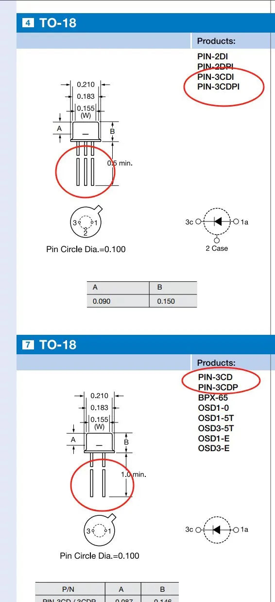 5mm imported gold-plated UDT silicon photodiode, PIN-3CDP infrared detection sensor, in-stock direct purchase