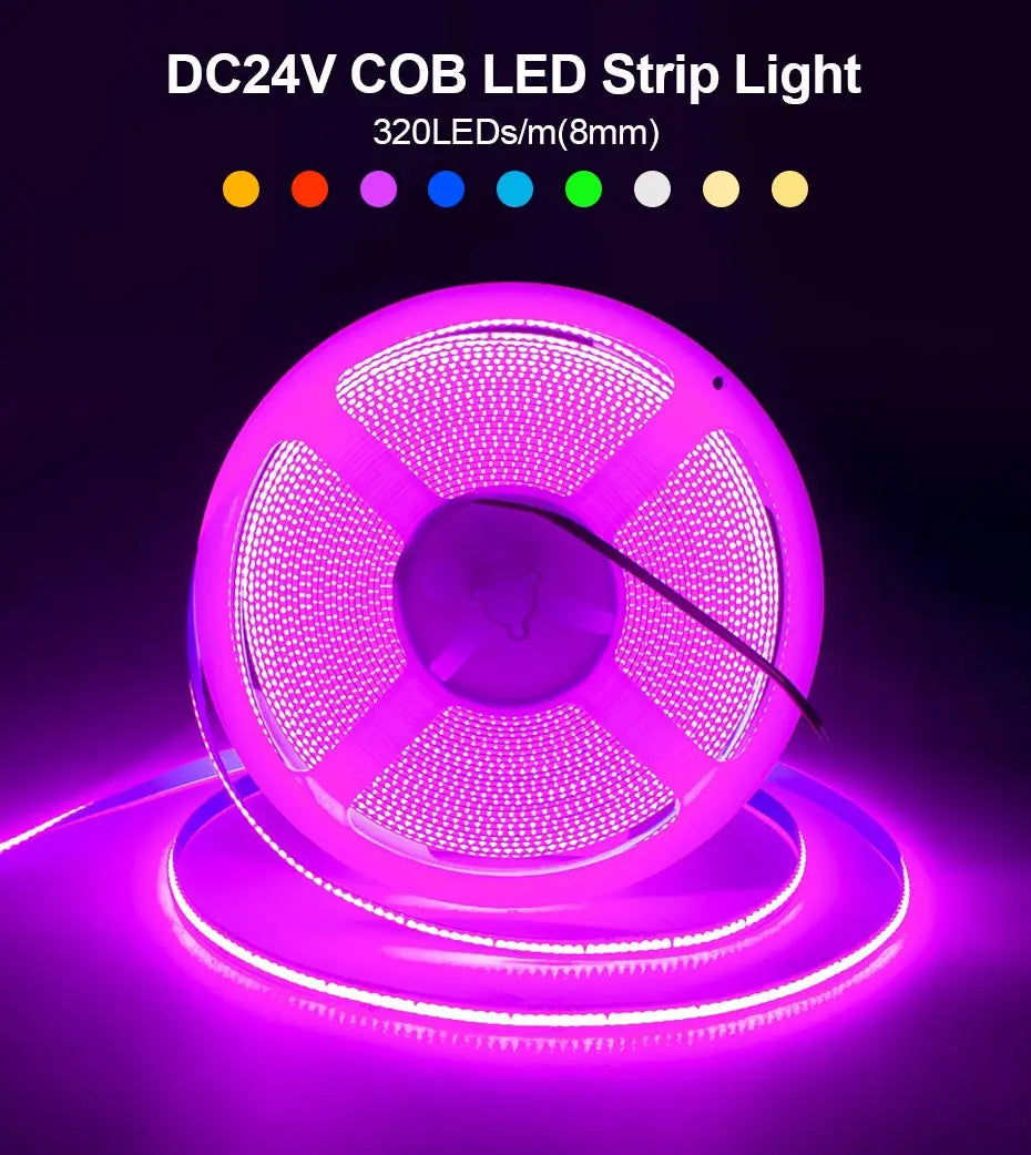1M 5M 8M 10M 24V COB Led Strip Light Warm White Red Green Ice Blue Pink Golden Yellow Led Tape Adhesive Decor Lighting For Room
