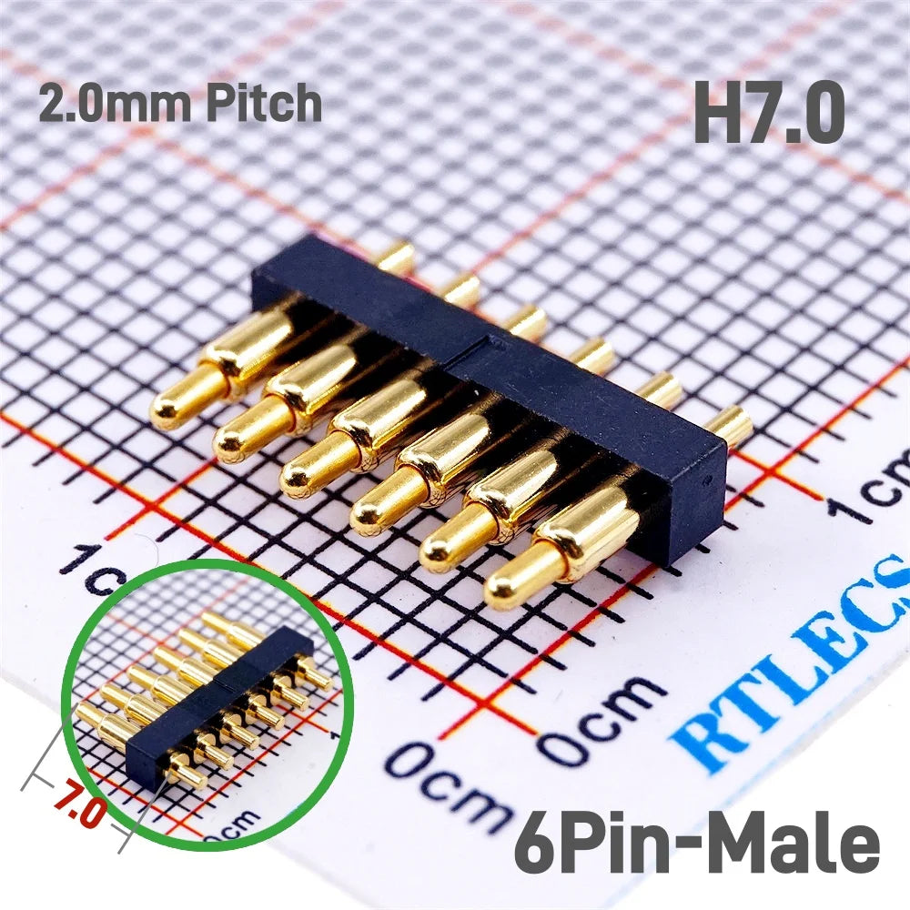 Spring-Loaded Pogo Pin Connector 2.0 mm Pitch 2 3 4 5 6 Pins Through Holes PCB SMD Height 3 4 4.5 7 mm Modular Contact Strip