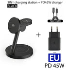 3in1 Qi2.2 25W Fast Wireless Charging Station 45W PD Plug For iPhone 17 16 Pro Max Plus Apple Watch Ultra SE 3 11 10 AirPods