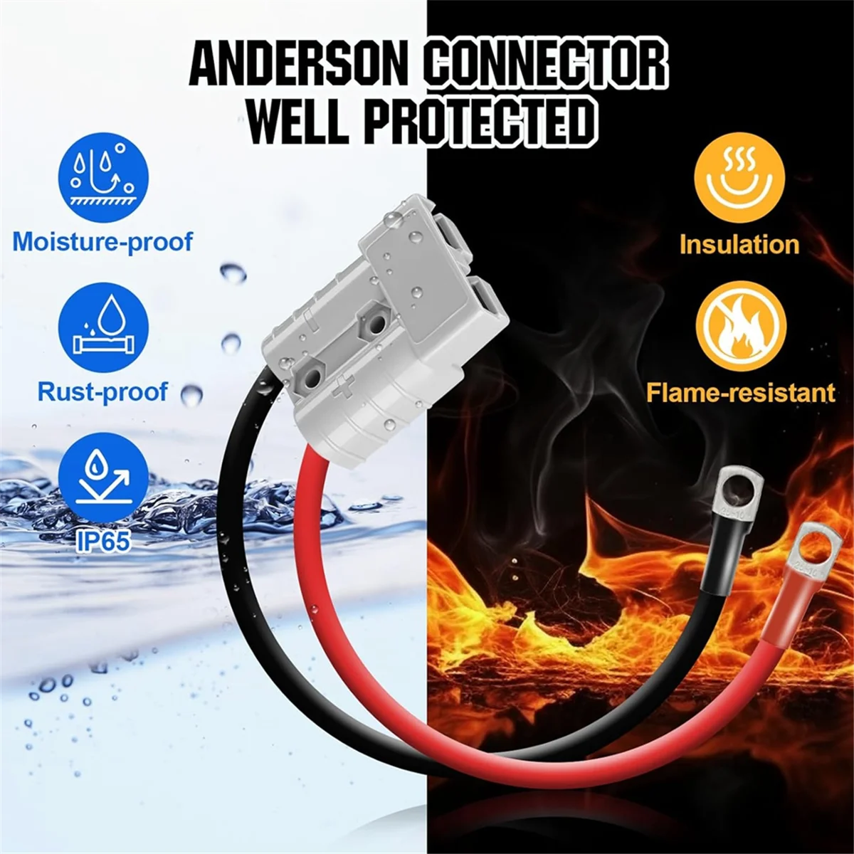 L68AAnderson Connector 50A Kit Anderson Plug 8 Guage 30cm Battery Cables Waterproof Quick Connectors for Lifepo4