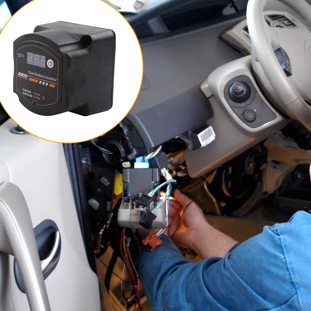 Dual Battery Isolator 12V 140A Auto Manual Voltage Sensitive Relay with Digital Voltmeter Smart VSR for Camper Car RV Yacht Boat